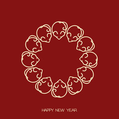 frame of stylized mouse symbols for chinese new 2020 year of the rat, vector flat illustration for christmas and new year cards, flyers and banners design