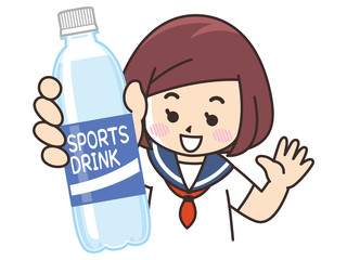 スポーツドリンクを持つ女子高生