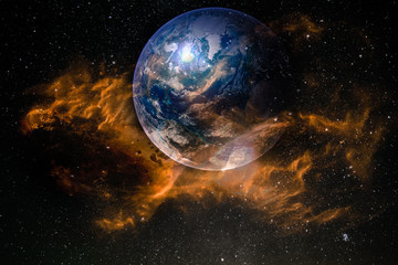 Glass transparent sphere of planet Earth in fire flames. Elements of this image furnished by NASA.