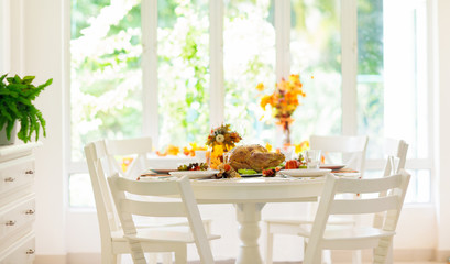 Thanksgiving dinner. Turkey table setting.