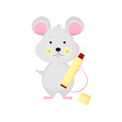 Isolated cute cartoon Mouse with yellow marker