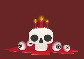 halloween eyeball blood horror, skull with candle, vector illustration