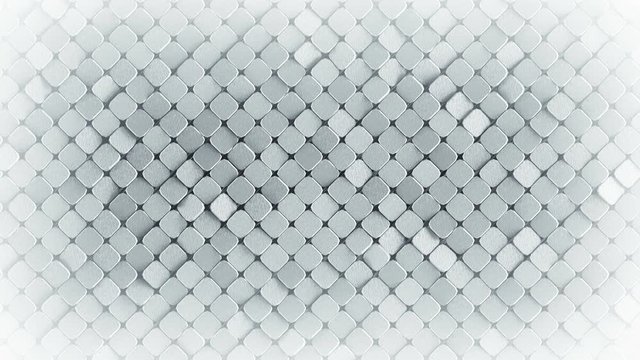 Rhombus pattern with rough metallic white surface. Abstract computer graphic. 3D render seamless loop animation 4k UHD 3840x2160