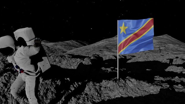 astronaut planting Congo flag on the moon.