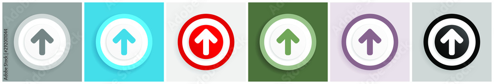 Poster up arrow icon set, colorful flat design vector illustrations in 6 options for web design and mobile 