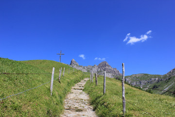 Fototapeta na wymiar Hiking trail on a sunny day under blue sky