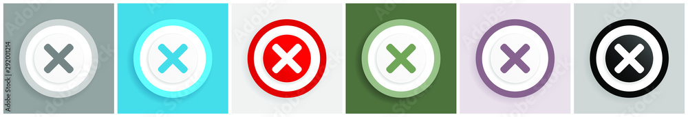 Poster Cancel icon set, colorful flat design vector illustrations in 6 options for web design and mobile applications