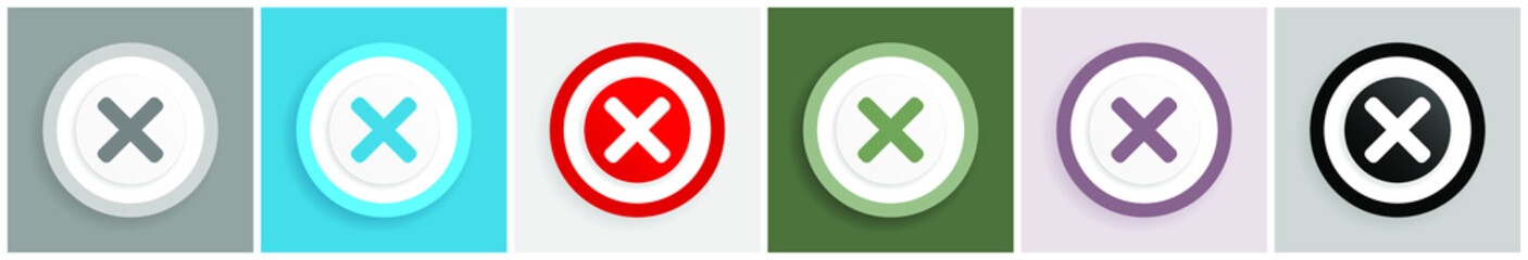 Obraz premium Cancel icon set, colorful flat design vector illustrations in 6 options for web design and mobile applications