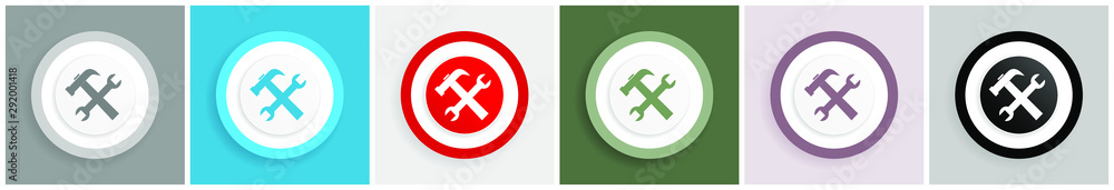 Poster Tool icon set, colorful flat design vector illustrations in 6 options for web design and mobile applications