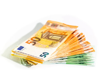 Stack of Folded EU Currency Notes on White background, euro, money