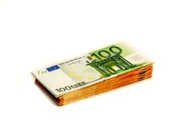 Obraz na płótnie Canvas Stack of Folded EU Currency Notes on White background, euro, money