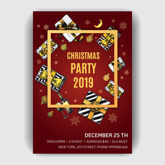 Vector illustration sketch christmas menu. Holiday banner. Template with hand drawn Decorations graphic. Happy New Year Card.