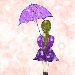 flowers in the rain, Girl with an umbrella. Autumn and rain. 