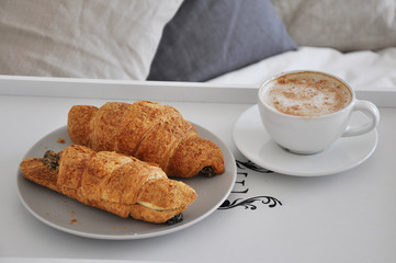 cup of coffee and croissants