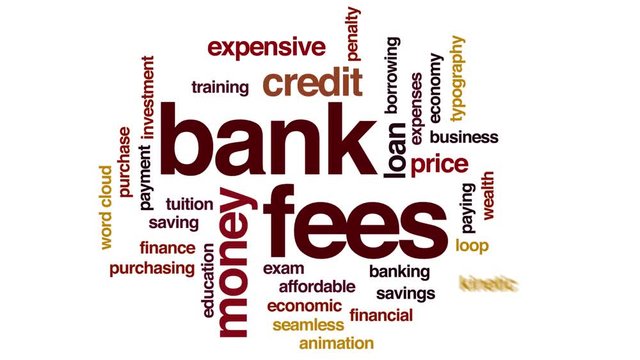 Bank fees animated word cloud. Kinetic typography.