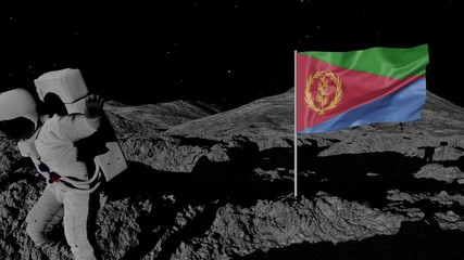 astronaut planting Eritrea flag on the moon.