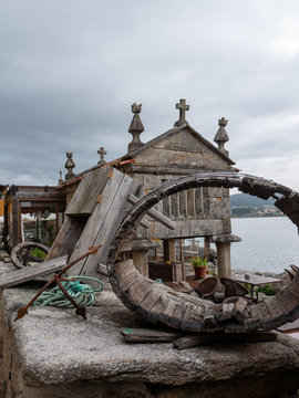 trash left by a traditional granary or h&oacute;rreo in Combarro, Spain