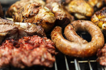 Barbeque grill mixed meat cooking on open air