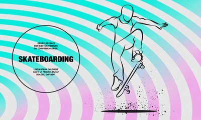 Ollie by skateboarder guy. Vector outline of skateboarding sport illustration.
