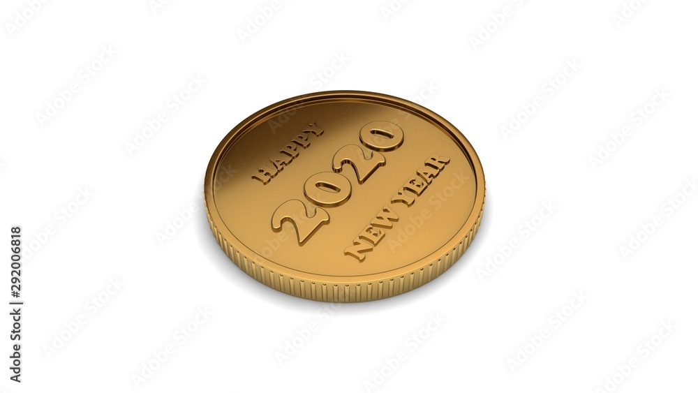 Poster 3d rendering of the golden jubilee coin with the symbol of the new year, the date 2020 and the text 