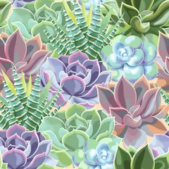 Gordijnen Vector naadloos patroon met hoog detail succulent © olga_igorevna