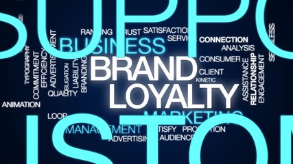 Brand loyalty animated word cloud. Kinetic typography.