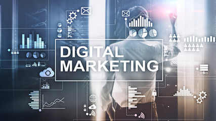 Digital marketing concept on datacenter wallpaper