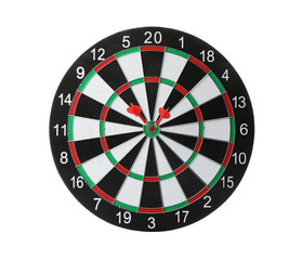 Dart board with color arrows hitting target