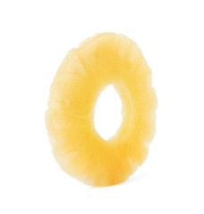 Slice of delicious sweet canned pineapple on white background