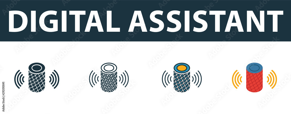 Aufkleber digital assistant icon set. premium symbol in different styles from smart devices icons collection. 