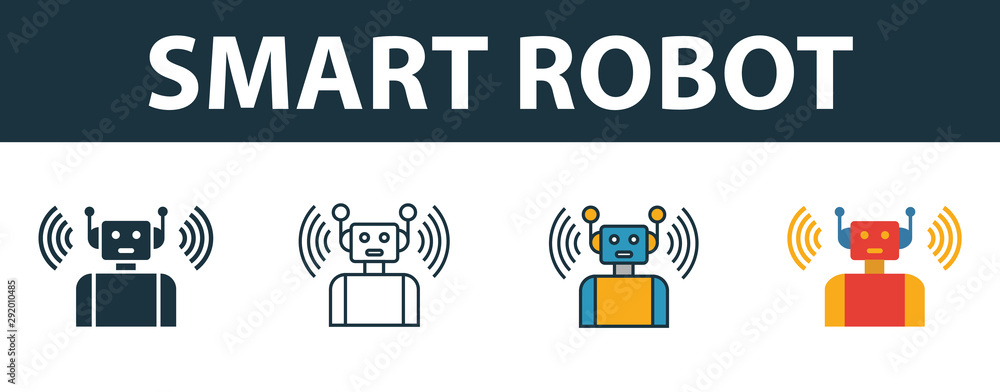 Poster smart robot icon set. premium symbol in different styles from smart devices icons collection. creati