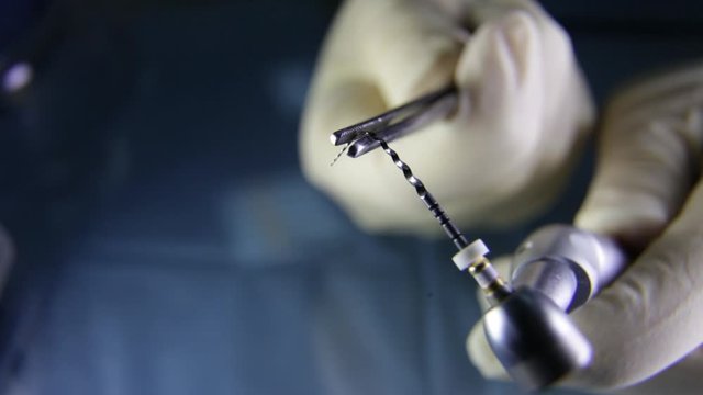 Demonstration of how flexible Nickel-titanium file.Endodontics.Root canal treatment
