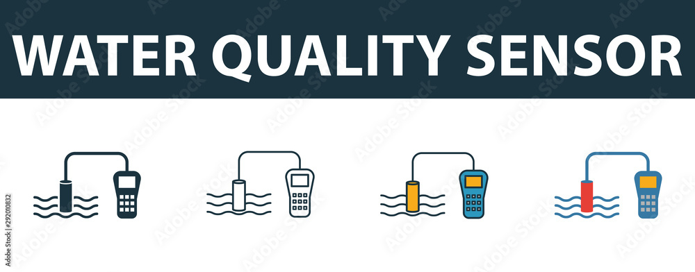 Poster water quality sensor icon set. premium symbol in different styles from sensors icons collection. cre