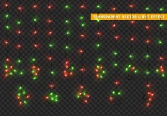 Christmas lights, isolated realistic design elements on transparent background.