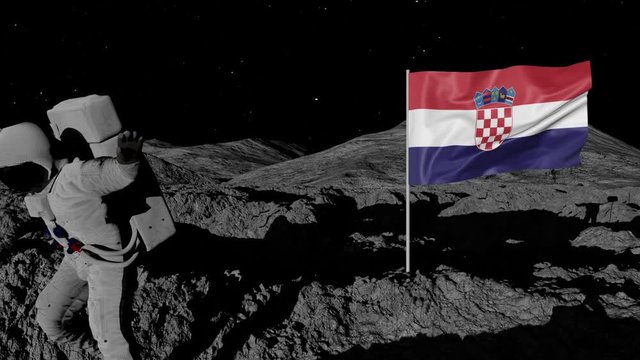 astronaut planting Croatia flag on the moon.