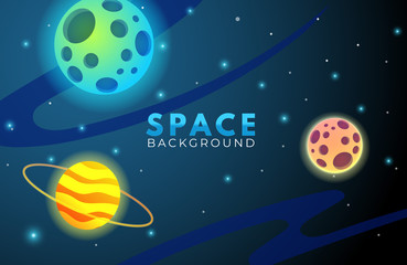 Space galaxy background with stars and planets. Background template for web design, landing page, poster illustration