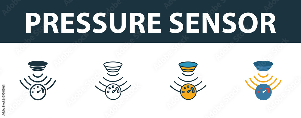 Poster pressure sensor icon set. premium symbol in different styles from sensors icons collection. creative