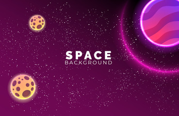 Fototapeta premium Space galaxy background with stars and planets. Background template for web design, landing page, poster illustration
