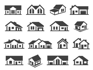 Houses exterior black glyph vector icons set