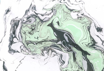 Black, white and green ink marble texture. Decorative vector acrylic background.