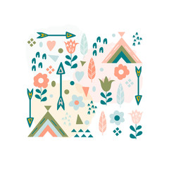 Poster for children in the Scandinavian style. Native American illustration for kids, vector