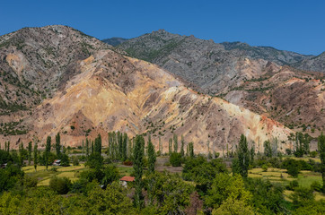 Alluvial soils on mountain near Coruh river between Erzurum and Artvin cities in Turkey.