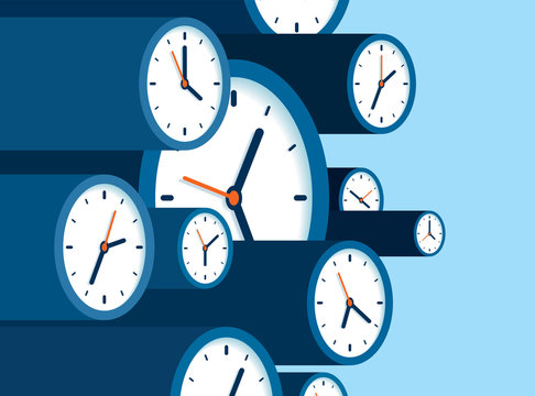 3d Clock icons in flat style, timers on blue background. Time management. More watch. Business vector illustration for you presentation
