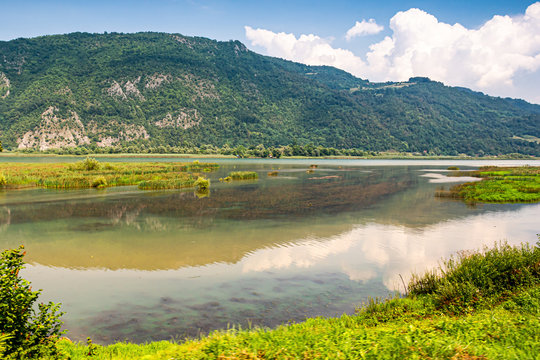Lake Zvornik on the border between Bosnia and Serbia in Europe