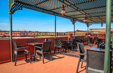 Traditional interior of cafe in Marrakech, Morocco