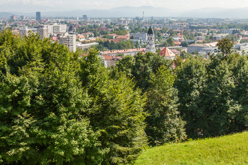 Ljubljana, Slovenia, August 5, 2019. Picturesque park on the mountain near the ancient castle Ljubljanski grad