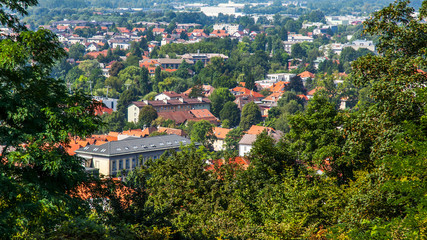 Ljubljana, Slovenia, August 5, 2019. Picturesque city view from the review site Ljubljanski grad