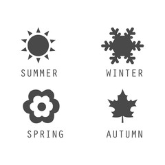 A set of black icons of seasons. The seasons - winter, spring, summer and autumn.