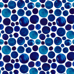 Polka dot seamless watercolor pattern. Blue ultramarine watercolor wallpaper.