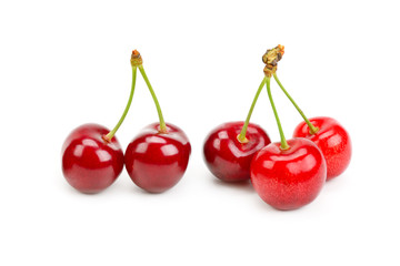 Ripe cherries isolated on white background.